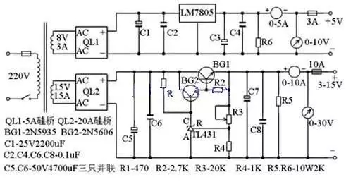 3~15V穩(wěn)壓可調電源電路圖